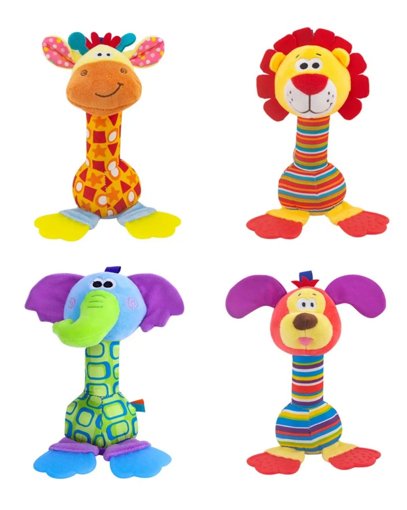 PELUCHE SONAJA MORDEDOR PERRO /JIRAFA /ELEFANTE /LEON