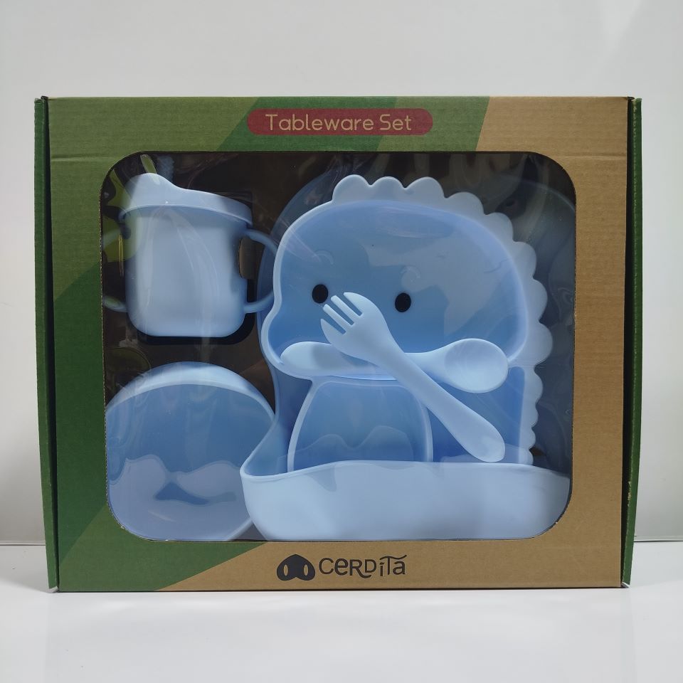 SET PLATO DE SILICONA DINO CON ESTAMPADO
