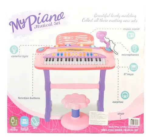 PIANO MUSICAL CON MICROFONO Y SILLA